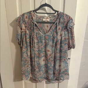 Entro Floral Blouse in Blue and Pink